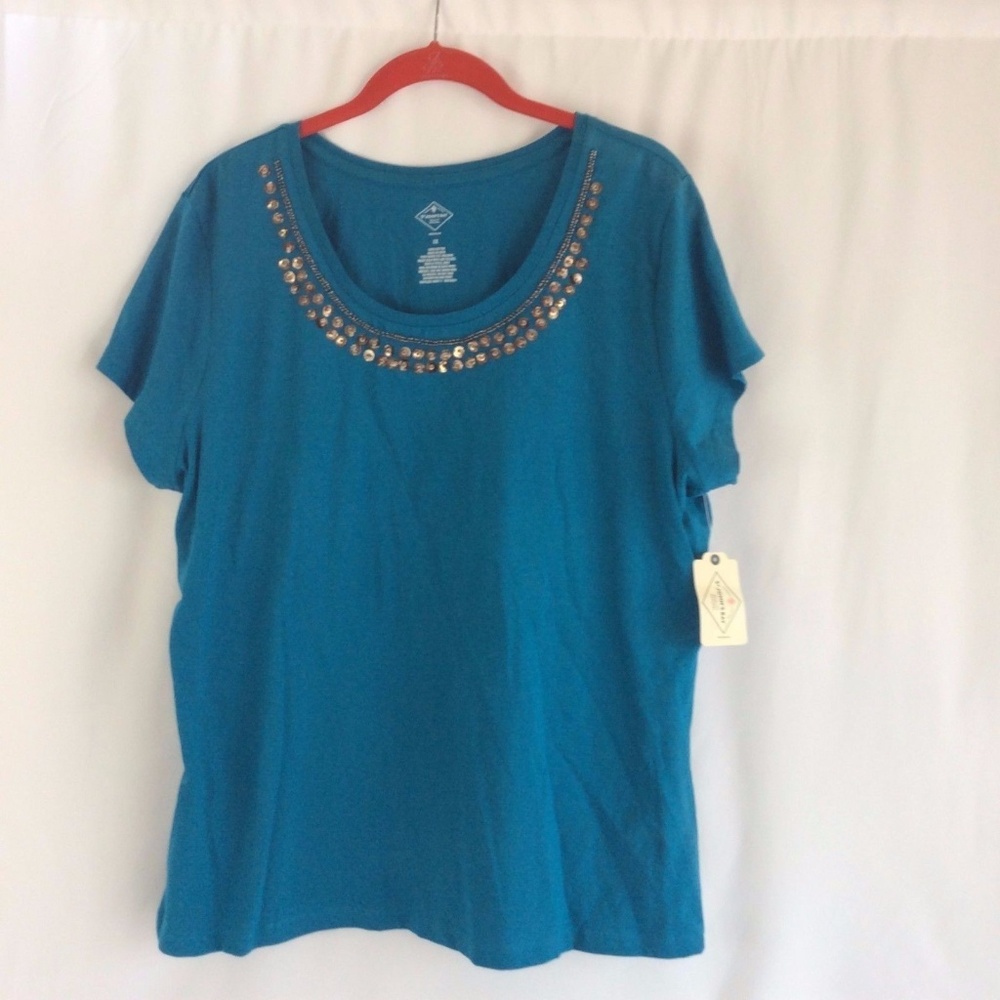 St Johns Bay Womens Shirt 1X Scoop Neck Casual